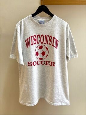 Wisconsin Soccer VTG 90s heather grey All Sport T-shirt XL Made in USA